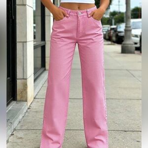 SHEIN Pink Straight Leg Jeans